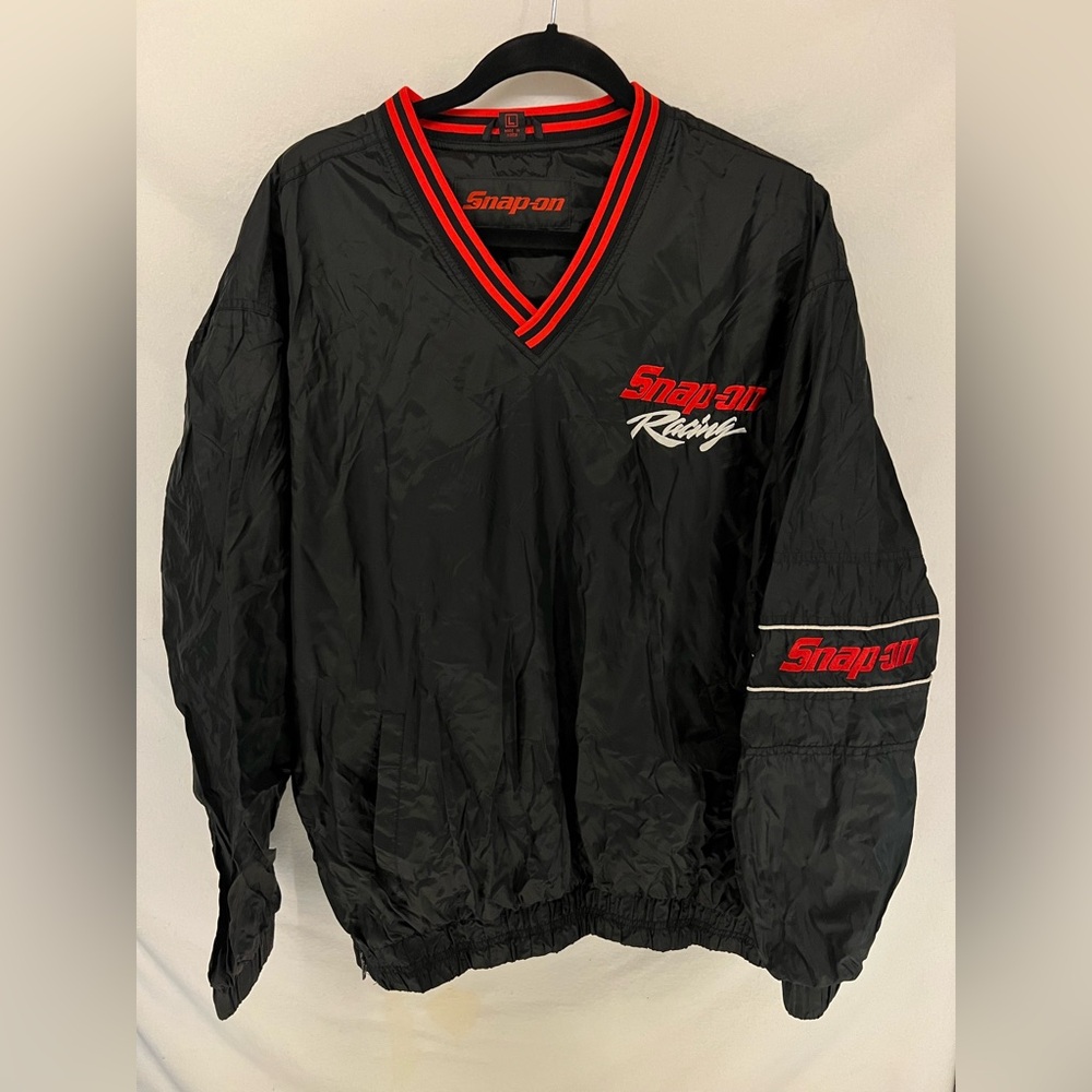 Snap On Men’s Windbreaker Black Red Racing Power Tools Fleece Lined Size L